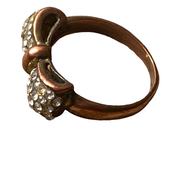 Vintage Copper & Cubic Zirconium Bow Ring Woman’s Jewelry - Picture 2 of 6
